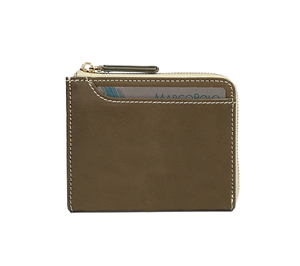 [Nuevo artículo] Cartera Castello de Cuero Genuino Curtido Vegetalmente con Cierre de Cremallera RFID, Minimalista, Unisex, Corta, en Forma de L, Color Oliva, Poliéster - Product Image 2