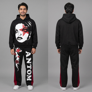 Conjunto Deportivo Casual para Hombre, Estampado, Transpirable, de Invierno, con Capucha, Chaqueta Deportiva con Cierre Completo y Pantalones, 2 Piezas - Product Image 1