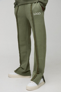 กางเกงวอร์มทรงบูทคัทขาบานผ้าเฟรนช์เทอร์รี่เนื้อหนาปานกลางสไตล์วินเทจสำหรับผู้ชาย  รับสกรีนโลโก้  สตรีทแวร์ ไซส์พลัส สีพื้น - Product Image 4