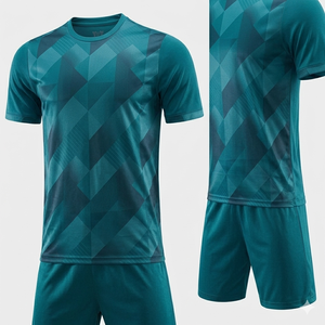 Ensemble de maillots de football pour hommes, imprimé géométrique turquoise, manches courtes, polyester respirant, uniforme toutes saisons, taille adulte - Product Image 2