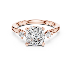 Bague en or rose à trois pierres, bague de fiançailles élégante, bague de mariage, diamant rond, solitaire, bijoux fins de luxe pour femmes - Product Image 2