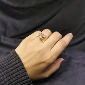 Anillo de Plata de Ley 925 Chapado en Oro Vintage con Piedras Preciosas de Granate, Rubí y Topacio Blanco Hechas a Mano, Bajo MOQ, para Mujer - Product Image 5