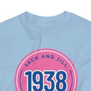 เสื้อสเวตเชิ้ตคอกลมสีชมพู แจ็คแอนด์จิล ลายวงกลมสีน้ำเงินปี 1938 สวมใส่สบาย แขนยาว สั่งทำได้ ขายส่งเสื้อผ้า - Product Image 5