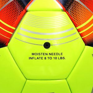 Ballon de football jaune vif avec accents rouges et noirs, durable, léger (0,4-0,45 kg), emballage carton. - Product Image 4