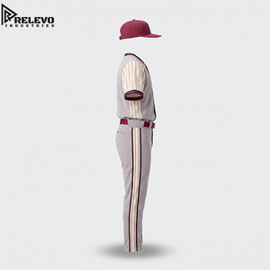 High Quality OEM Custom <b>Grey</b> and Maroon Baseball Uniform Kit with <b>Cap</b> Designed for Sports Teams and Bulk Wholesale - Product Image 3