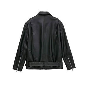 Chaqueta de Motocicleta de Cuero Genuino para Mujer PIHA SPORTS, Cuello Alto, Manga Regular, Cierre de Cremallera, Detalle de Epaulettes, Color Sólido, Invierno - Product Image 2