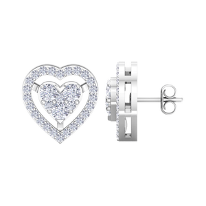 Boucles d'oreilles en or blanc 14 carats avec diamants en forme de cœur pour femmes, bijoux fins élégants et romantiques, cadeau de vente en gros - Product Image 1