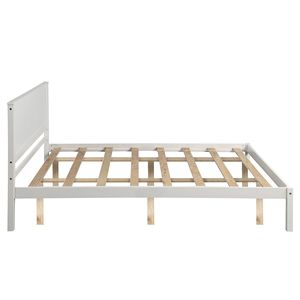 Letto matrimoniale in legno con piattaforma e testiera, supporto a doghe in legno, non necessita di rete a molle - Product Image 3
