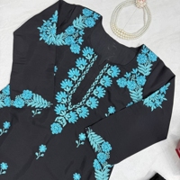 Elegante Conjunto de Kurti y Pantalón de Seda Romana con Bordado de Hilo, Prendas Festivas Cómodas y Completamente Cosidas