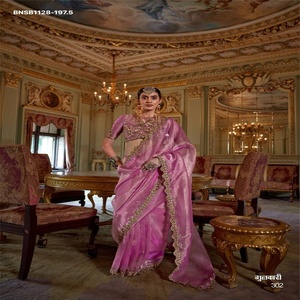 Premium Quality Latest Designer Soft Tissue with Multi-Thread & Embroidered <b>Saree</b>-<b>Blouse</b> Collection Wholesale Supply - Product Image 1