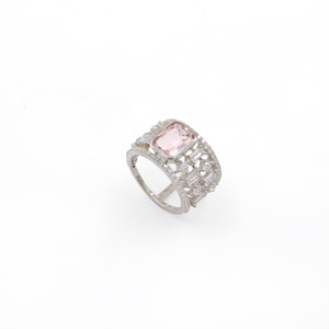 925 Sterling Silver Natural <b>Rose</b> <b>Quartz</b> <b>Ring</b> Rhodium Plated OEM ODM Fine Jewelry - Product Image 3