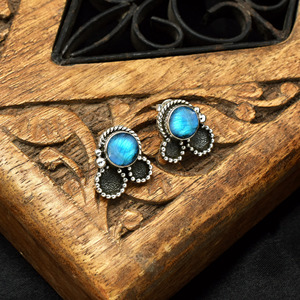 925 Sterling Silver Natural Labradorite Stud Earrings Blue <b>Flash</b> Handmade Gemstone Jewelry Wholesale Supplier - Product Image 4