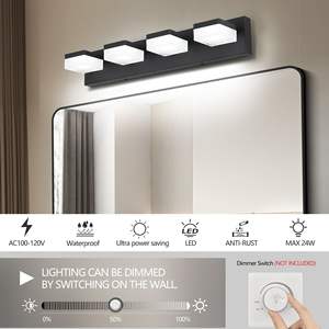 Dimmable 4-<b>Light</b> LED <b>Bathroom</b> Vanity <b>Light</b> 24W Cool White 6000K Matt <b>Black</b> <b>Bathroom</b> <b>Light</b> Fixtures - Product Image 5