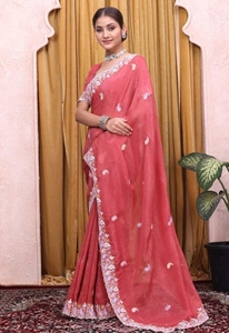 Sari de Seda Bordado KV para Fiesta Estilo Bollywood - Product Image 3