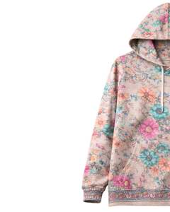 Conjunto de Sudadera con Capucha y Pantalones Deportivos para Mujer, Estampado Floral Beige, Sudadera con Capucha de Felpa Suave y Pantalones con Cintura Elástica, Ropa Casual Nueva - Product Image 4