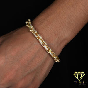Pulsera de eslabones cubanos en tono dorado con eslabones de piedras brillantes entrelazadas, joyería de moda llamativa para mayoristas y minoristas. - Product Image 4