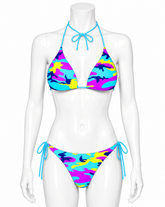 Conjunto de Bikini con Cuello Halter para Mujer, Estampado Geométrico, Parte Inferior con Lazos Laterales, Elástico, Spandex, Poliéster, Traje de Baño de Dos Piezas - Product Image 5