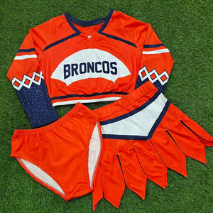 Conjuntos de Uniformes de Porristas de 3 Piezas, Top de Manga Larga, Ropa Interior, Falda Plisada, Sublimación, Pedrería, Ropa Deportiva, Nombre del Equipo Personalizado - Product Image 1