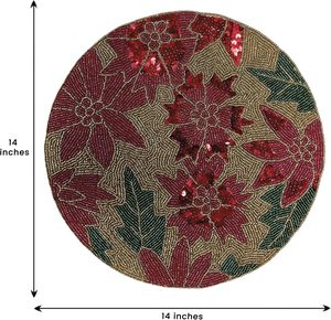 Luxury Handmade <b>Beaded</b> <b>Placemat</b> Round 14 Inch Christmas Poinsettia Design Table Mat Decorative Dining Table Decor - Product Image 3
