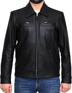 Chaqueta de Motero para Hombre, Elegante y de Alta Calidad, Personalizada, de Cuero Genuino Negro para Invierno, Venta al Por Mayor con Logotipo Personalizado OEM - Product Image 3