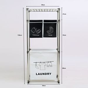 Cesto Portabiancheria a 3 Livelli con 4 Sacchi Rimovibili per Organizzare Biancheria Chiara e Scura, Tre Ganci per Uso in Bagno - Product Image 4