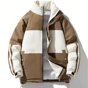 Winter Casual Warm Hooded Breathable Canvas Puffer Bamboo Fiber <b>Jacket</b> <b>Mandarin</b> <b>Collar</b> Zipper Closure Bamboo Fiber Lining Men - Product Image 2