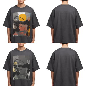เสื้อยืดโอเวอร์ไซส์ทรงหลวมสำหรับผู้ชาย พรีเมียม พร้อมลายพิมพ์ศิลปะนามธรรมสีเทา และเนื้อผ้าฝ้ายหนานุ่ม - Product Image 3