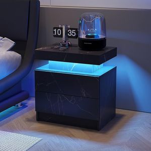 Comodino Moderno a LED con 2 Cassetti Nero e Oro per Camera da Letto - Product Image 4