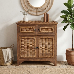 New Modern Minimalist Maluku Wooden Storage <b>Cabinet</b> Natural Rattan Wicker 2 <b>Small</b> Doors 2 Large Doors Side Table Unit Living Bed - Product Image 5