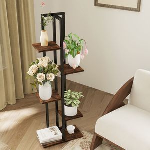 Set di 3 Alti Supporti in Legno per Piante a 4+5+6 Livelli, Eleganti Espositori per Fiori da Interno e Mensole a Muro - Product Image 4