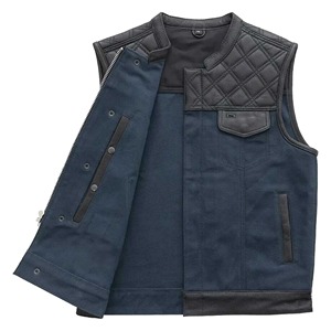 เสื้อกั๊กยีนส์ผู้ชายแบบ Biker แต่งหนัง PU คอตั้ง ปิดด้วยซิป เสื้อนอกสำหรับฤดูหนาว บุด้วยใยโพลีเอสเตอร์ - Product Image 6