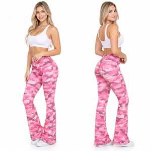 High Waist Flared <b>Leggings</b> <b>Women</b> Pink Camouflage Print Yoga Pants Breathable Workout Tights <b>Women</b> Ruched Butt Polyester <b>Leggings</b> - Product Image 5