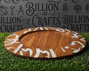Assiette de service ronde en bois avec incrustation de perles, design oriental, vaisselle et assiettes faites à la main - Product Image 4