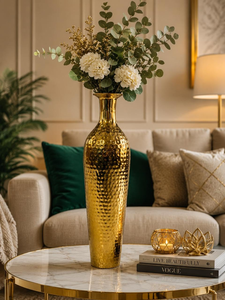 Handcrafted Hammered Metal Floor <b>Vase</b> <b>Tall</b> Decorative Floral Display Vessel for Elegant Living Room Entryway and Interior decor - Product Image 5