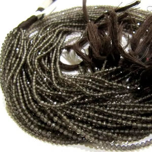 Perles de quartz fumé naturel, micro-facettées, rondes, de 2 à 2,5 mm, brin de 13 pouces - Product Image 1