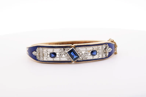 Bracelet chaîne géométrique vintage plaqué or pour femme avec saphir et diamant taille brillant rond serti en canal - Product Image 2