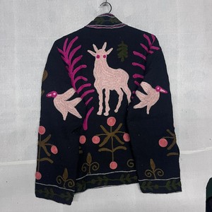 Chaqueta de lana vintage bordada a mano con estampado animal, cuello mandarín, corte holgado, manga larga, abrigo de invierno ecológico - Product Image 3