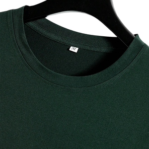 T-shirt décontracté pour homme, vert foncé, col rond, manches courtes, écologique, respirant, 100 % coton jersey, confortable, uni - Product Image 5
