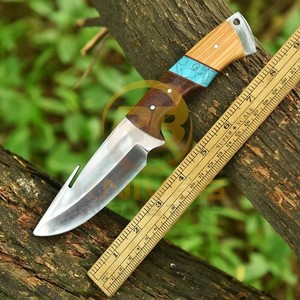 Couteaux RB faits main sur mesure, couteau de chasse/découpe en acier Damas DIY, manche en bois, lame fixe, camping en plein air, bushcraft, cuir - Product Image 3