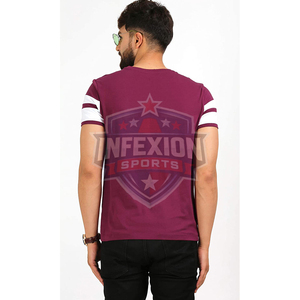 Men's Burgundy White Striped Short Sleeve O-Neck Knitted Casual <b>T</b>-<b>Shirt</b> - Product Image 3