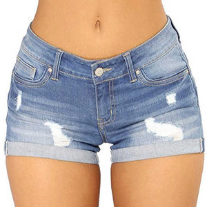 Shorts de mezclilla ajustados para mujer, de cintura media, rasgados, de alta calidad, estilo urbano, para verano - Product Image 4
