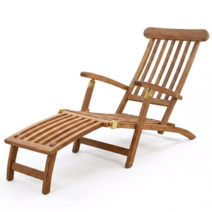 Chaise longue pliante en teck Serene Silhouette, avec coussin moelleux, pour extérieur - Product Image 1