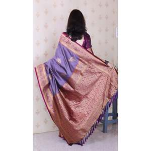 Sari de Seda Lavanda Suave de la Marca Elite Weaves, Tejido con Diseño de Pavo Real y Zari, Prenda Tradicional - Product Image 4