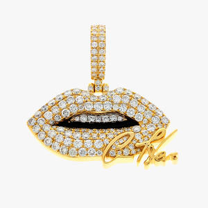 <b>Custom</b> Lab Grown Moissanite & Diamond Round Brilliant Cut Letter Pendant <b>Necklace</b> Iced 14K Yellow Gold Chain for Certified Men's - Product Image 1