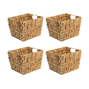 Paniers en jacinthe d'eau naturelle tissés à la main pour le rangement avec poignées, paniers de rangement décoratifs multifonctionnels - Product Image 2