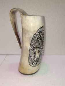 Jarra de Cerámica con Grabado Vikingo Hecha a Mano y Personalizada, Cuerno Natural de la India Altamente Pulido para Vino y Cerveza - Product Image 4