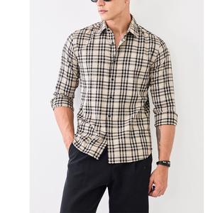Chemise en flanelle 100 % coton pour homme, manches longues, col montant, boutonnée, motif à carreaux, tricotée, chaude, décontractée, pour le bureau, de BD - Product Image 6