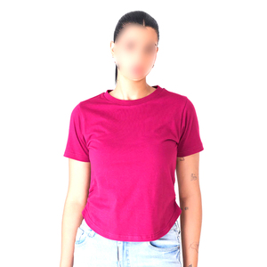 Camiseta de Algodón y Poliéster Lisa para Mujer con Logotipo Personalizado, Fabricante de Fábrica, Color Rosa Sólido, Manga Corta, Cuello Redondo, Ropa Casual - Product Image 1