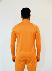 เสื้อออกกำลังกายแขนยาวสีส้มแบบซิปครึ่งตัวสำหรับผู้ชาย พร้อมขอบตัดสี แห้งเร็ว ทรงพอดีตัว ใส่ได้ทุกฤดู - Product Image 2