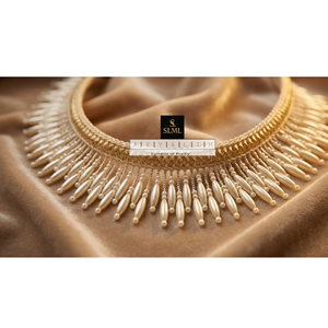 Exquise dentelle tressée dorée Zenith de luxe, écologique, à motif géométrique, à franges de perles zig-zag à passage rapide - Product Image 1